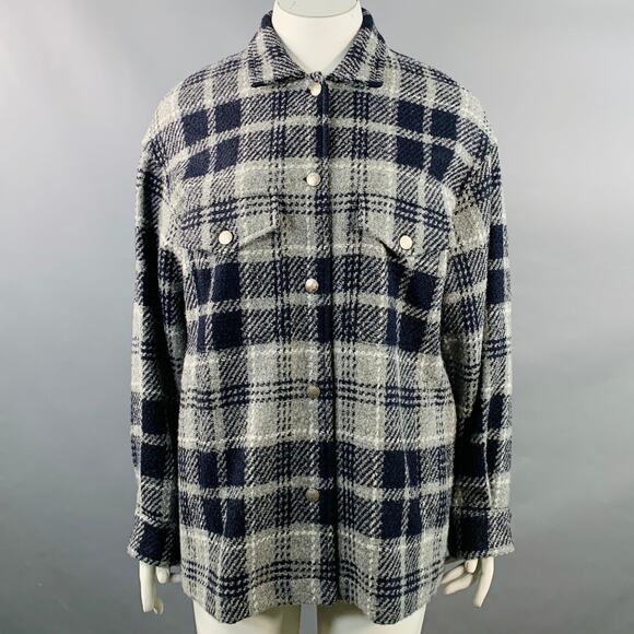 AMINA RUBINACCI Jackets & Blazers - AMINA RUBINACCI Size L Navy Grey Virgin Wool Blend Plaid Shirt Jacket